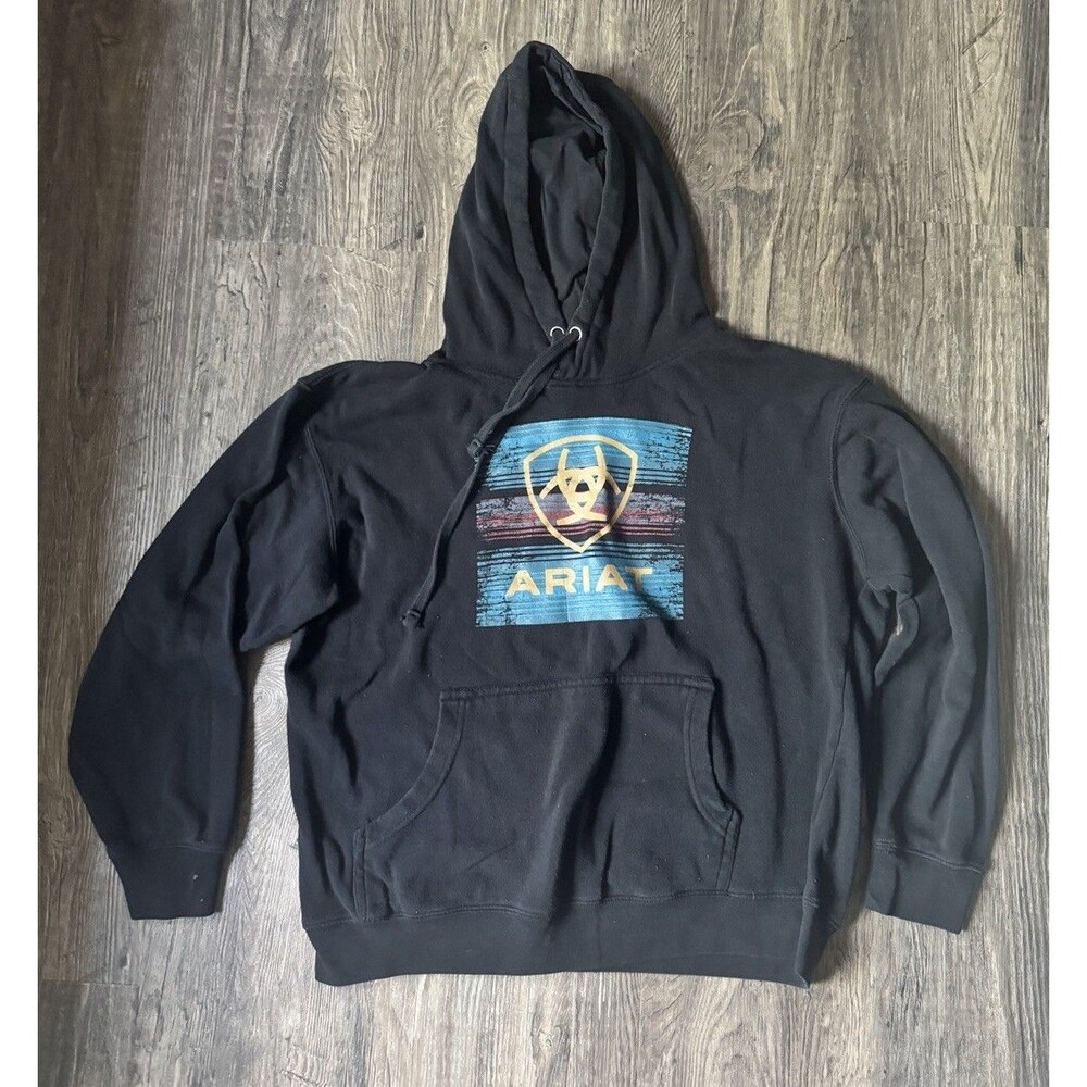 Ariat Men’s XL Black Logo Graphic Print Pullover Hoodie Sweatshirt Athleisure